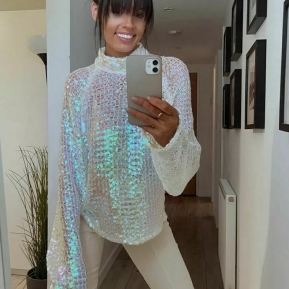 ZARA SEQUIN SWEATER High collar Bloggers favorite - Picture 5 of 16